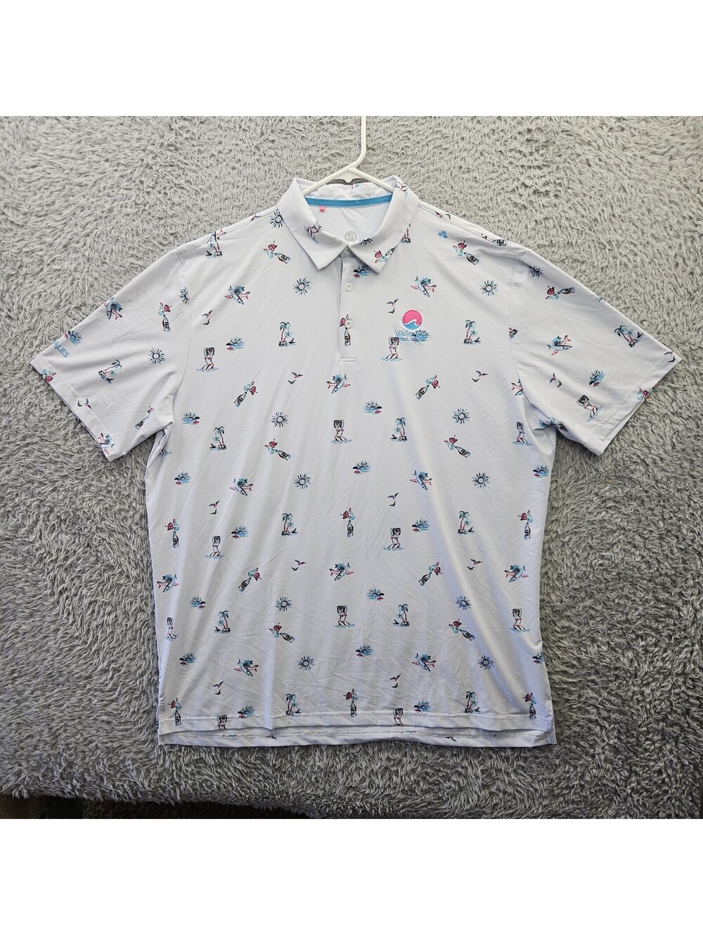 SCALES Golf Polo Men 2XL Hawaiian Hula Girls Drinks Wailea Blue Maui Hawaii